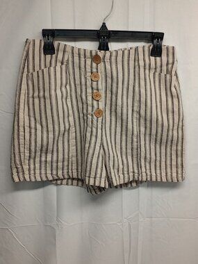 EUC Maurices Oatmeal & Navy Ticking Stripe Linen Blend Shorts - Women's Size10
